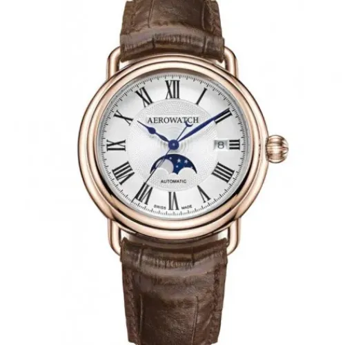 Aerowatch Lederarmband-1942 Moon Phase Automatic - A 77983 RO01