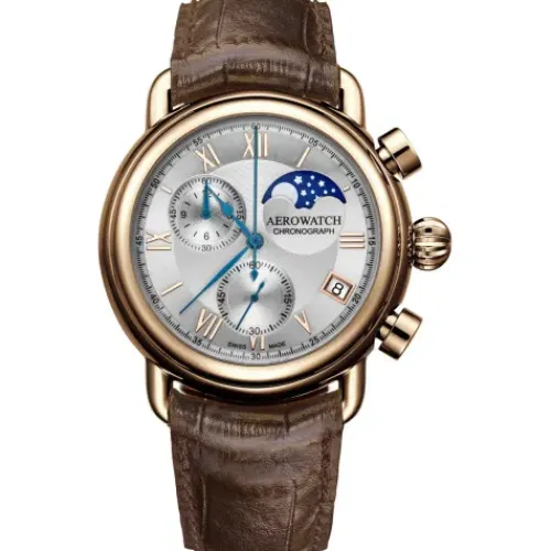Aerowatch Lederarmband-1942 Moon Phase Chronograph Quartz - A 78100 RO04