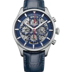 Aerowatch Lederarmband-Les Grandes Classiques Chrono Skeleton - A 61989 AA07 1/2 SQ