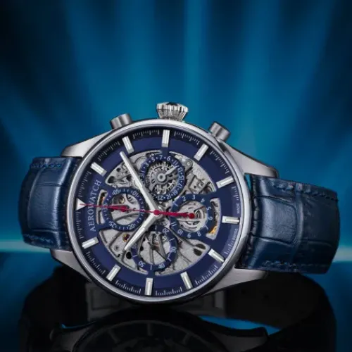 Aerowatch Lederarmband-Les Grandes Classiques Chrono Skeleton - A 61989 AA07 1/2 SQ