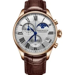 Aerowatch Lederarmband-Les Grandes Classiques Chronograph Mondphase - A 78990 RO03