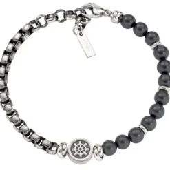 Amen Armbänder-Ship's Wheel Steel & Onyx Armband - ACBR115