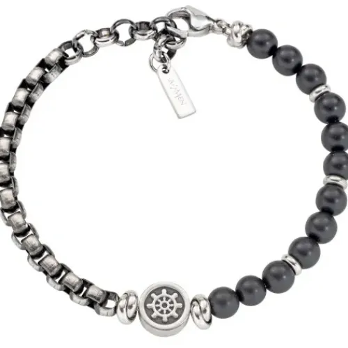 Amen Armbänder-Ship's Wheel Steel & Onyx Armband - ACBR115
