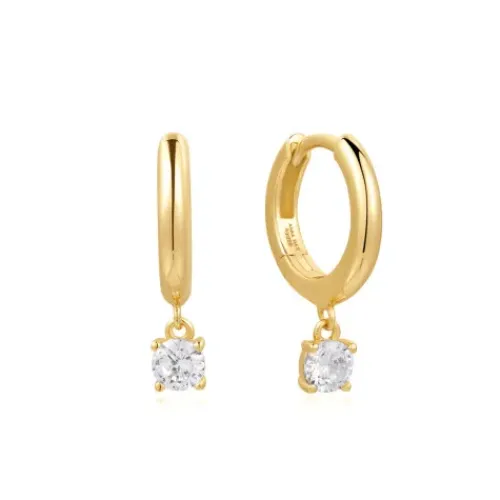 Ania Haie Ohrringe-Gold Drop Solitaire Huggies Ohrringe - E061-08G
