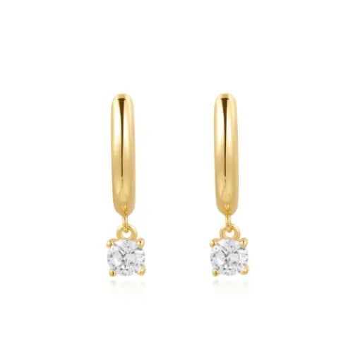 Ania Haie Ohrringe-Gold Drop Solitaire Huggies Ohrringe - E061-08G