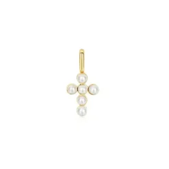 Ania Haie Charms/Beads-Gold Shell Pearl Cross Charm - NC060-06G