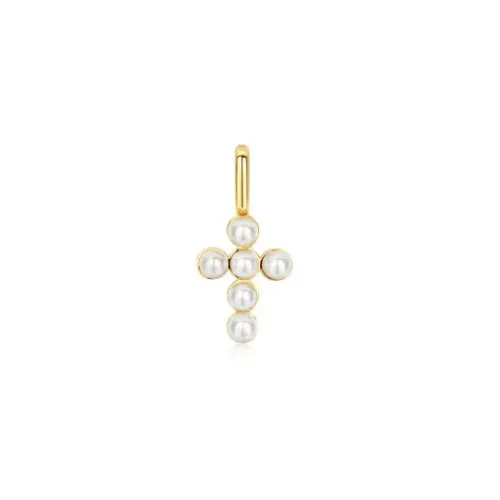 Ania Haie Charms/Beads-Gold Shell Pearl Cross Charm - NC060-06G