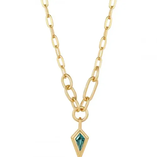 Ania Haie Halsketten-Gold Teal Sparkle Drop Pendant Chunky Chain Halskette - N041-02G-G