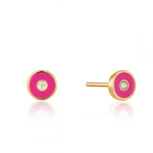 Ania Haie Ohrringe-Neon Pink Enamel Disc Gold Ohrstecker - E040-03G-NP