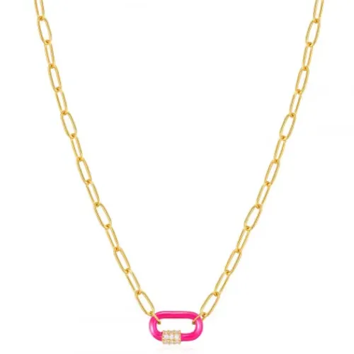 Ania Haie Halsketten-Neon Pink Enamel Carabiner Gold Halskette - N040-01G-NP
