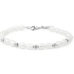 Ania Haie Armbänder-Silver Freshwater Pearl and Bezel Set Armband - B058-05H