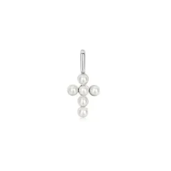 Ania Haie Charms/Beads-Silver Shell Pearl Cross Charm - NC060-06H