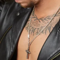 Bikergold (Kette mit) Kreuz-Ankerkette Anhänger Kreuz Skull Single - BG10005