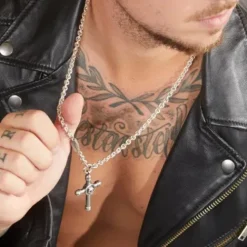 Bikergold (Kette mit) Kreuz-Ankerkette Anhänger Kreuz Skull Single - BG10005