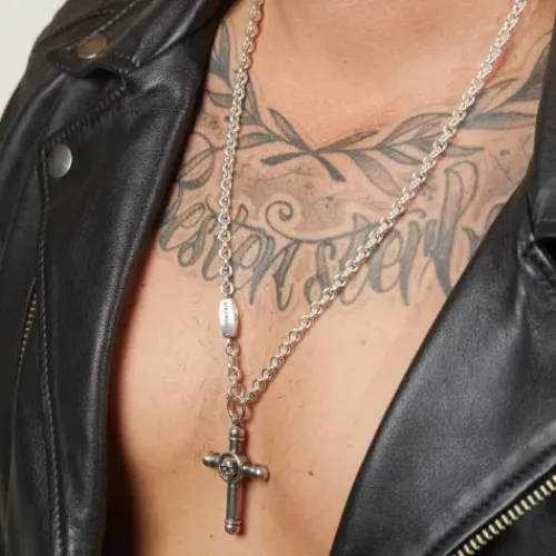 Bikergold (Kette mit) Kreuz-Ankerkette Anhänger Kreuz Skull Single - BG10005