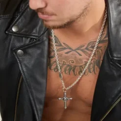 Bikergold (Kette mit) Kreuz-Ankerkette Anhänger Kreuz Skull Single - BG10005