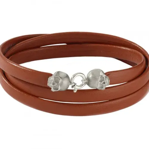 Bikergold Armbänder-Lederarmband Dreifach Skull Cognac - BG8009