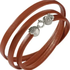 Bikergold Armbänder-Lederarmband Dreifach Skull Cognac - BG8009