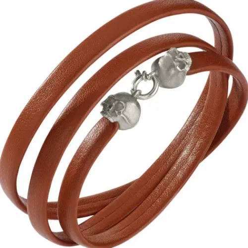 Bikergold Armbänder-Lederarmband Dreifach Skull Cognac - BG8009