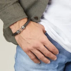 Bikergold Armbänder-Lederarmband Geflochten Schwarz - BG8003