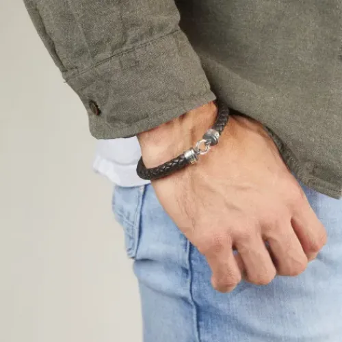 Bikergold Armbänder-Lederarmband Geflochten Schwarz - BG8003