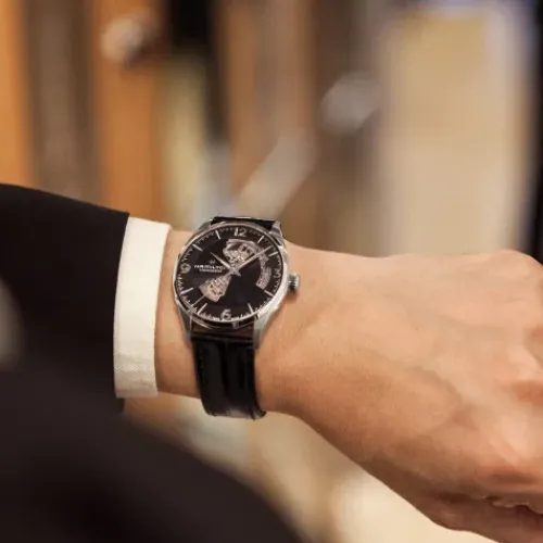 Hamilton Lederarmband-Jazzmaster Open Heart Auto - H32705731