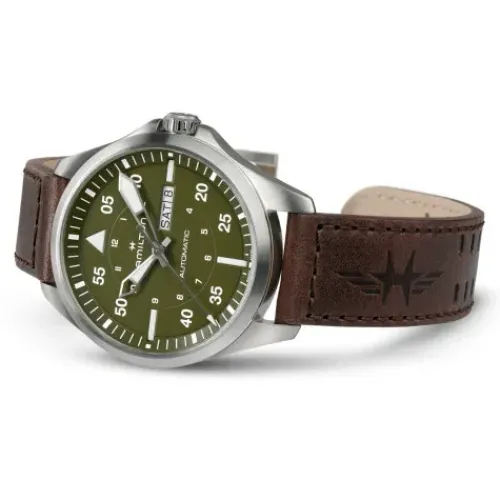 Hamilton Lederarmband-Khaki Aviation Pilot Day Date Auto - H64635560