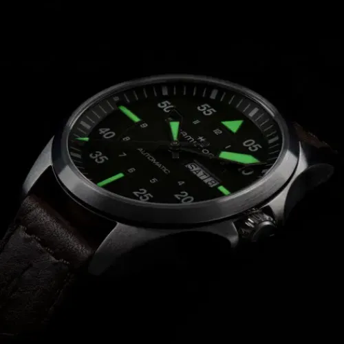 Hamilton Lederarmband-Khaki Aviation Pilot Day Date Auto - H64635560