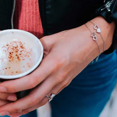 Julie Julsen (Kette mit) Herz-Amore Armband 2 Herzen Silber - JJBR0263.1