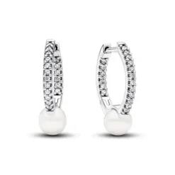 Pandora Ohrringe-Behandelte Süsswasserzuchtperle & Pavé Creolen - 293171C01