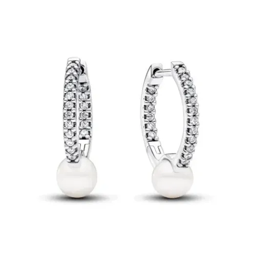 Pandora Ohrringe-Behandelte Süsswasserzuchtperle & Pavé Creolen - 293171C01