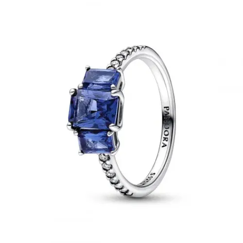 Pandora Ringe-Blauer Rechteckiger Funkelnder Drei Stein Ring - 192389C01