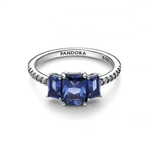Pandora Ringe-Blauer Rechteckiger Funkelnder Drei Stein Ring - 192389C01