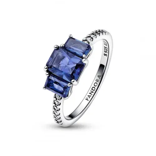 Pandora Ringe-Blauer Rechteckiger Funkelnder Drei Stein Ring - 192389C01
