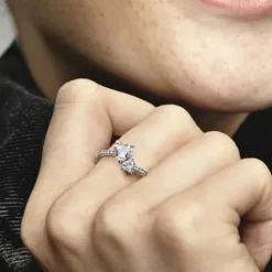 Pandora (Kette mit) Herz-Doppel Herz Funkelnder Ring - 191198C01