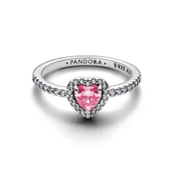 Pandora (Kette mit) Herz-Erhabenes Rosafarbenes Herz Ring - 198421C03