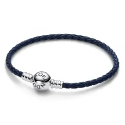 Pandora Armbänder-Moments Blaues Geflochtenes Lederarmband mit Kugelverschluss - 592790C01