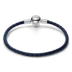 Pandora Armbänder-Moments Blaues Geflochtenes Lederarmband mit Kugelverschluss - 592790C01