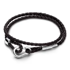 Pandora Armbänder-Moments Braunes Geflochtenes Doppeltes Lederarmband - 593338C01-D2