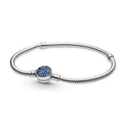 Pandora Armbänder-Moments Schlangen Gliederarmband mit Funkelndem Blauem Scheibenverschluss - 599288C01