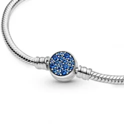 Pandora Armbänder-Moments Schlangen Gliederarmband mit Funkelndem Blauem Scheibenverschluss - 599288C01
