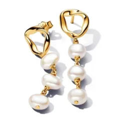 Pandora Ohrringe-Organisch Geformter Kreis & Barocke Behandelte Süsswasserzuchtperlen Ohrhänger - 263263C01