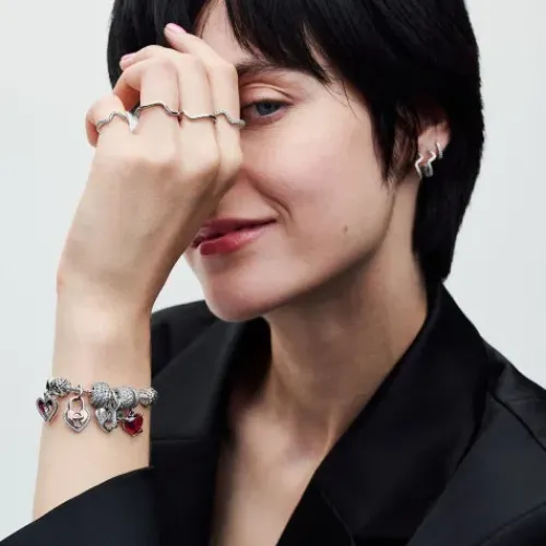 Pandora (Kette mit) Herz-Rotes Herz & Schlüsselloch Doppelter Charm - 793119C01