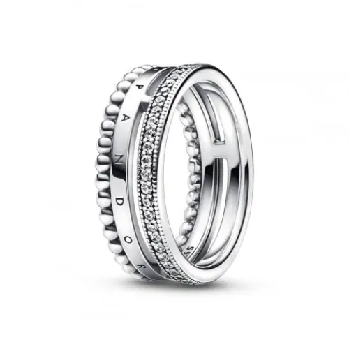 Pandora Ringe-Signature Logo Pavé & Perlen Ring - 192312C01