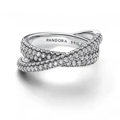 Pandora Ringe-Timeless Pavé Gekreuzter Doppelband Ring - 193022C01