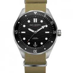 Paul Hewitt Textilarmband (Nato)-Ocean Diver Silber Schwarz Nato Olive - PH-W-0486