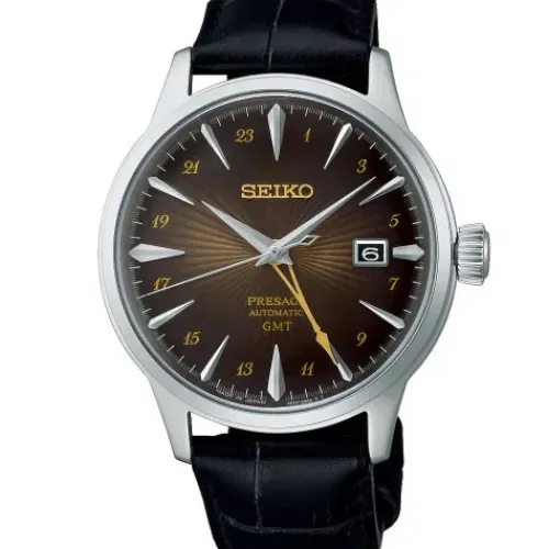 Seiko Lederarmband-Presage Automatic Cocktail Time GMT Rusty Nail - SSK039J1
