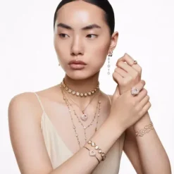 Swarovski Halsketten-Imber Y Halskette Rundschliff Verstreutes Design Weiss Gold - 5684510