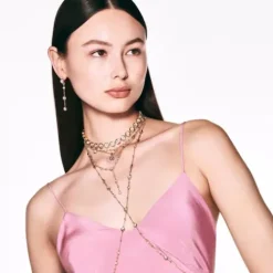 Swarovski Halsketten-Imber Y Halskette Rundschliff Verstreutes Design Weiss Gold - 5684510