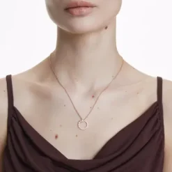 Swarovski Halsketten-Matrix Halskette Kristallperle Rundschliff Weiss Roségold - 5692265